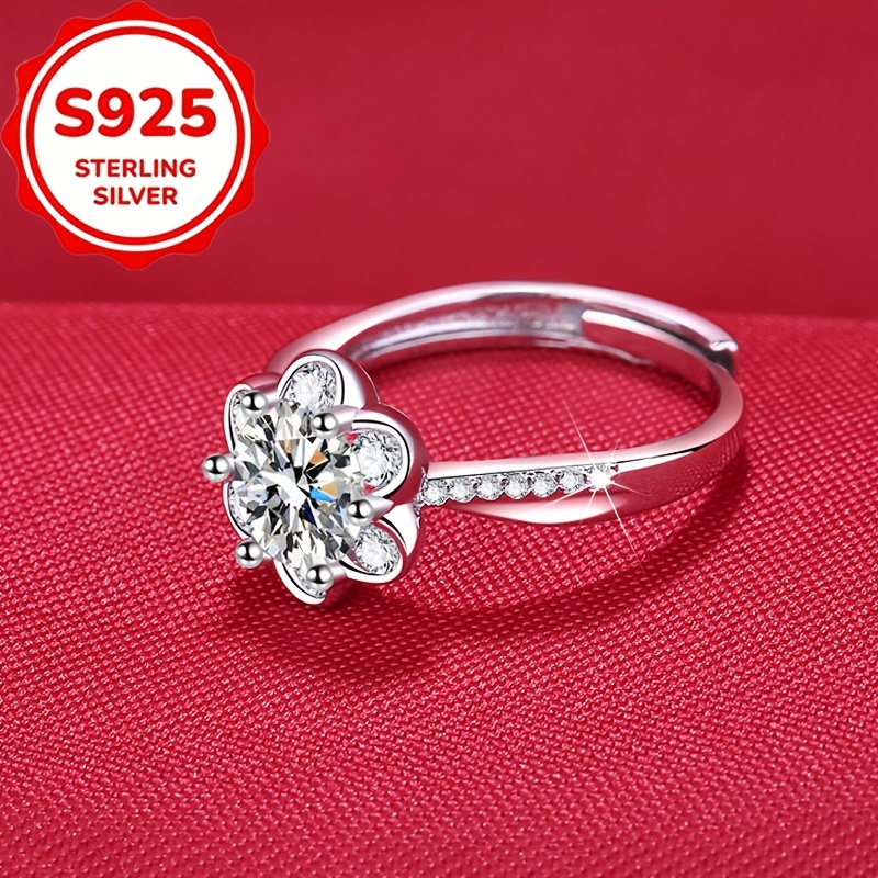 S925 Silver Sunflower Claws Zirconia Open Ring